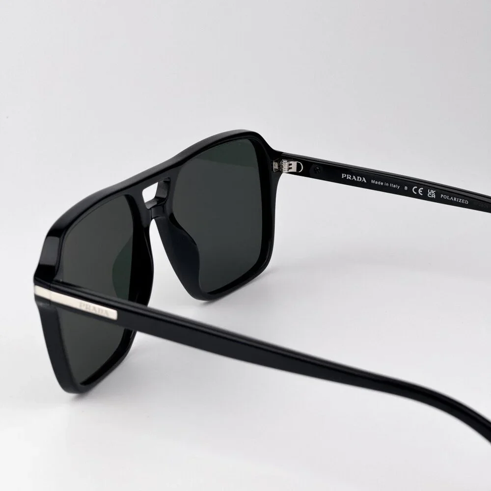 Prada PR20YS Sunglasses – Black Pilot Frame Green Polarized | Model 1AB03R